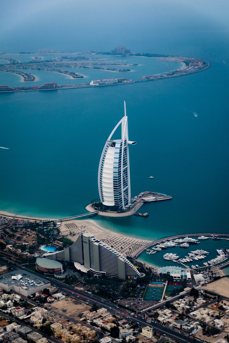 Dubai Burj Al Arab aerial view